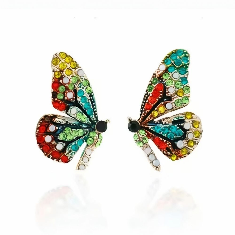 Multi-colored crystal butterfly stud earrings; nwot